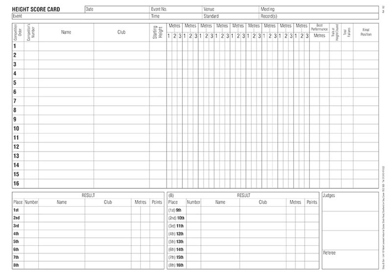 High Jump Score Sheet
