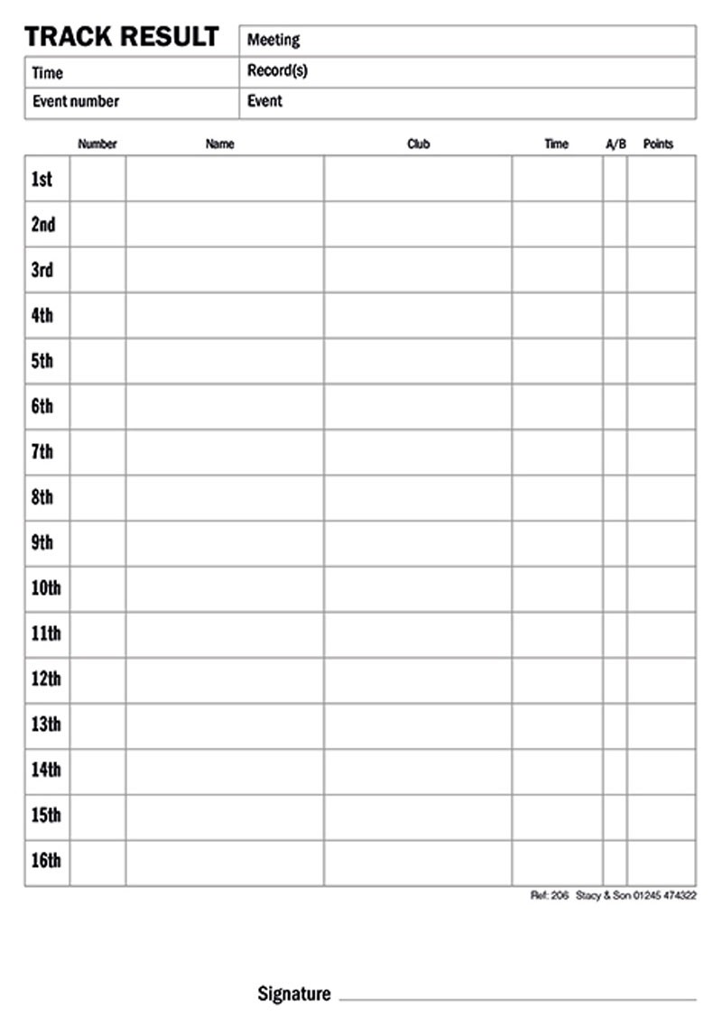 16 Lane Track Result Pad