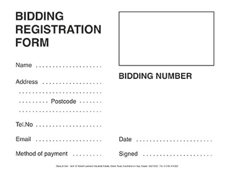 Bidder Registration Cards