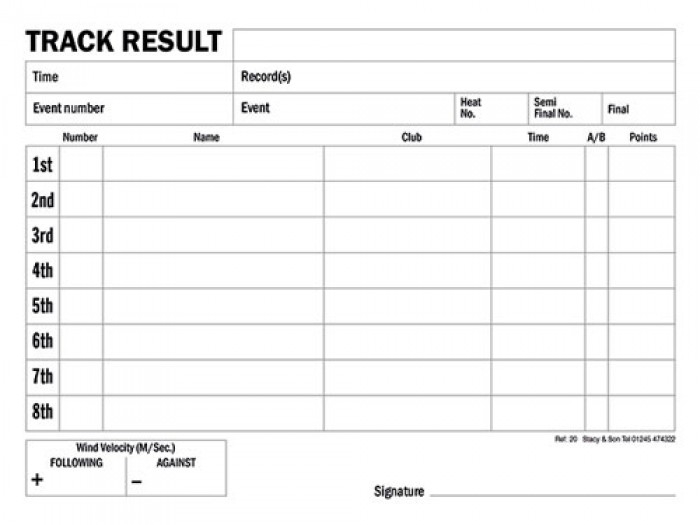 8 Lane Track Result Pad