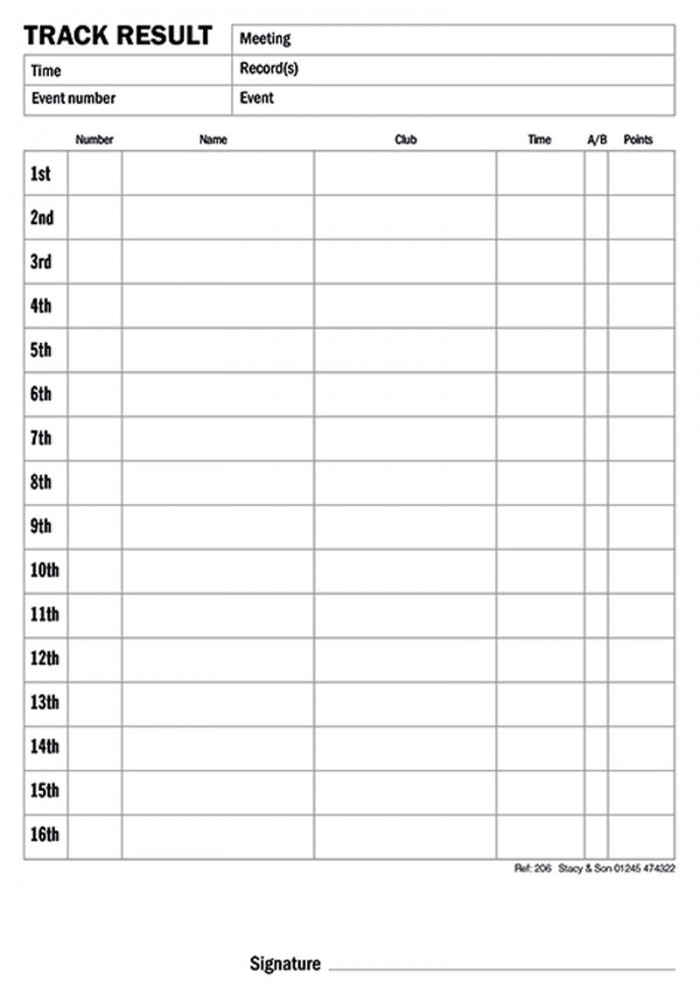 16 Lane Track Result Pad