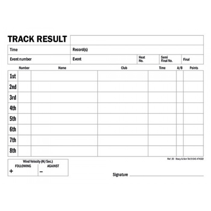 8 Lane Track Result Pad Ref 20 / Ref 201