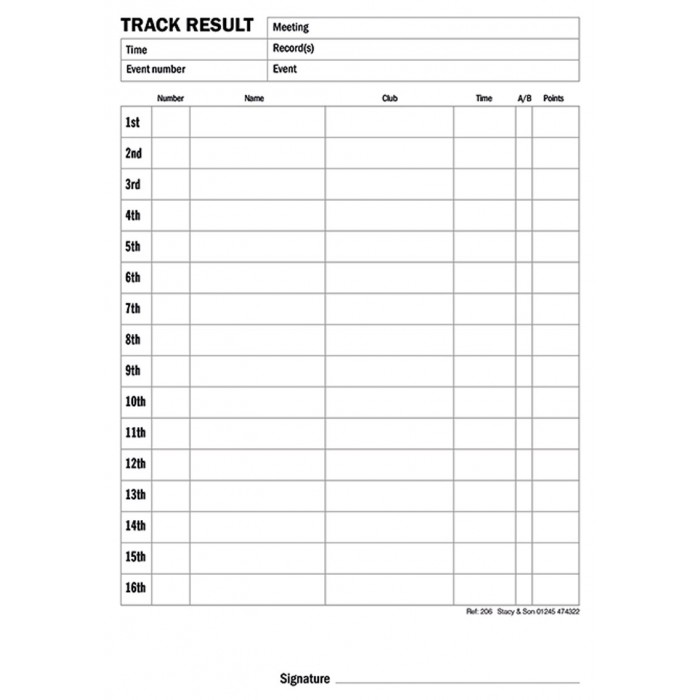 16 Lane Track Result Pad