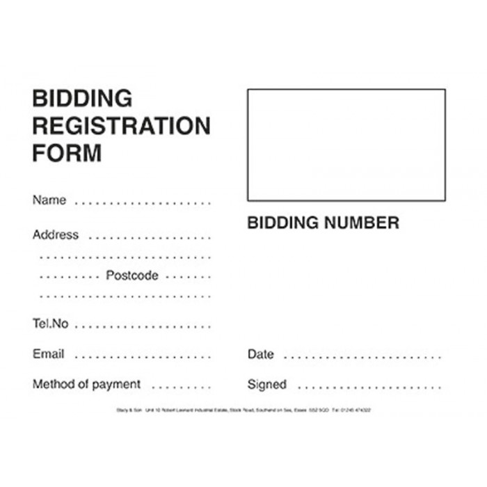 Bidder Registration Cards