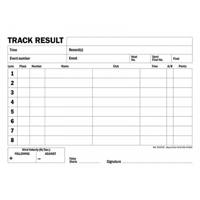 8 Lane Track Result Pad (Scotland)